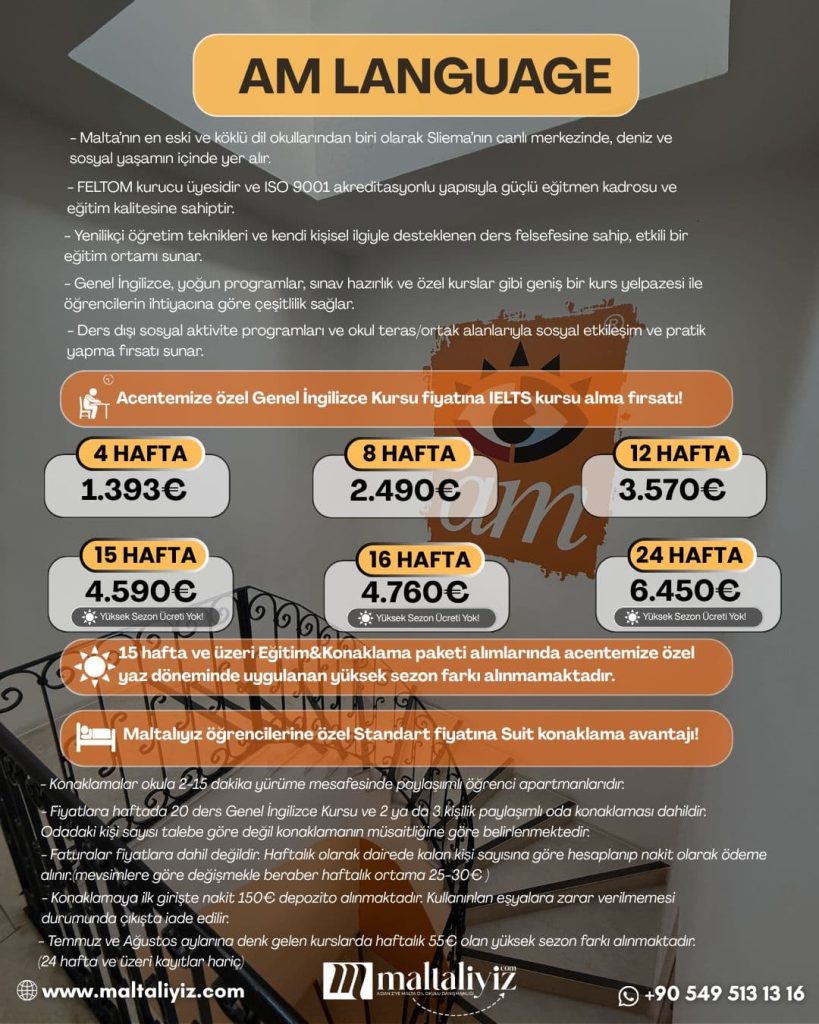 malta am language dil okulu fiyatlari 2026